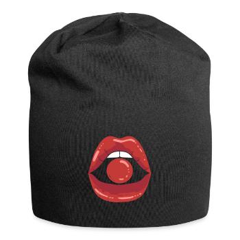 Sexy rote Lippen Lippenstift - Jersey-Beanie - Schwarz - Vorne