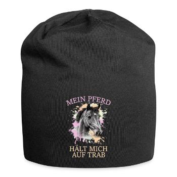 Mein Pferd hält mich auf Trab - Jersey-Beanie - Schwarz - Vorne