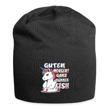 Guten Morgen? Ganz dünnes Eis! Freches Einhorn - Jersey-Beanie - Schwarz - Vorne
