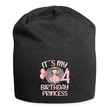 Birthday Princess 4 Years Old Bday Party Gift - Jersey-Beanie - Schwarz - Vorne