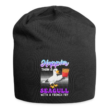 Happier than a Seagull with a French Fry Seagulls - Jersey Beanie - black - Front