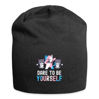 Dare To Be Yourself Transgender Pride Kawaii Cat - Jersey Beanie - black - Front