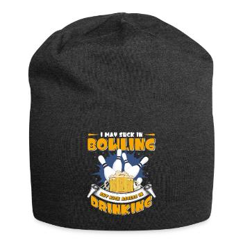 Bowlen Suck in Bowling but Kick Asses in Drinking - Jersey Beanie - charcoal grey - Front