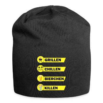 Grillen Chillen Bierchen Killen Grill Bier Spruch - Jersey-Beanie - Schwarz - Vorne