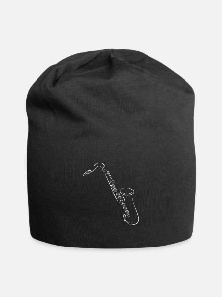 Saxophon Scherenschnitt Zeichnung Jazz - Jersey-Beanie - Schwarz