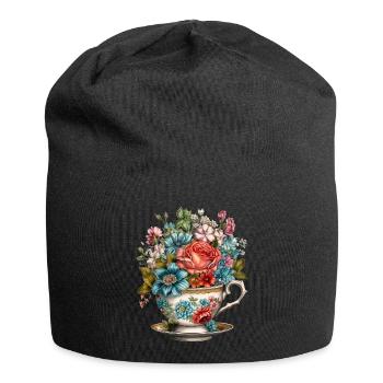 Vintage Blumen Teetasse Und Kanne Retro Garten Rose - Jersey-Beanie - Schwarz - Vorne