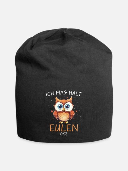 Nachteule Eule Eulen Vogel - Jersey-Beanie - Schwarz