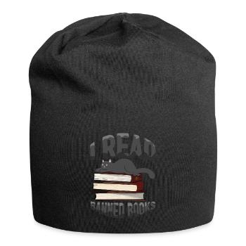 Ich lese verbotenes Buch Katze Buchliebhaber Leser Lesen - Jersey-Beanie - Schwarz - Vorne
