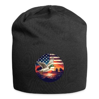 American Flag Sunset Flying Mallards Duck Hunting - Jersey Beanie - black - Front