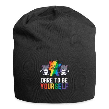 Trauen Sie sich, Sie selbst zu sein LGBT Niedlich Schwul Kawaii Regenbogen - Jersey-Beanie - Schwarz - Vorne