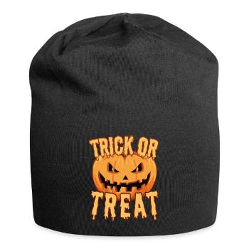 Trick or Treat Creepy Cartoon Halloween Pumpkin - Jersey Beanie - black - Front