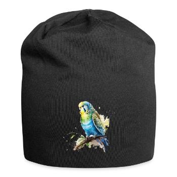 Perruche bleu vert dessin aquarelle - Bonnet en jersey - noir - Devant