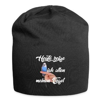 Blauer Wellensittich , lustiger Spruch - Jersey-Beanie - Schwarz - Vorne