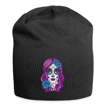 La Catrina Mexikanischer Blumenmuertos Tag der Toten - Jersey-Beanie - Schwarz - Vorne
