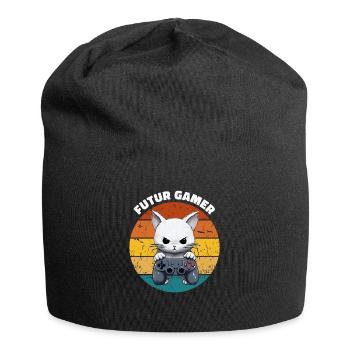 futur gamer chat manette jeux vidéo animé vintage - Bonnet en jersey - noir - Devant