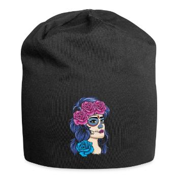 La Catrina Mexiko Blumenmuertos Tag der Toten - Jersey-Beanie - Schwarz - Vorne