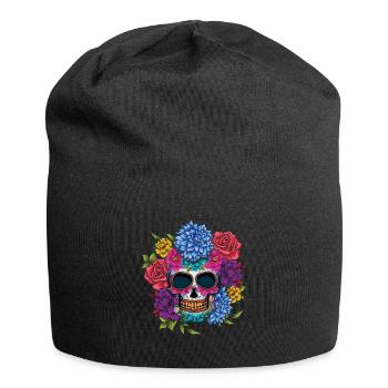 Mexikanischer Blumenmuertos Tag des Toten Halloween - Jersey-Beanie - Schwarz - Vorne
