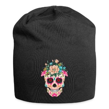 Mexikanisches Blumenskelett Muertos Tag der Toten - Jersey-Beanie - Schwarz - Vorne
