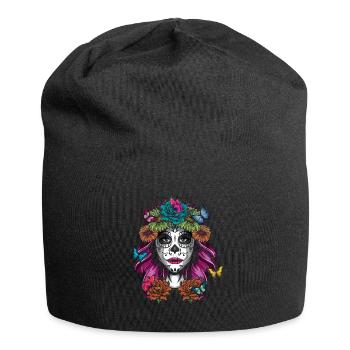 Mexikanischer Blumenmuertos Tag der Toten La Catrina - Jersey-Beanie - Schwarz - Vorne