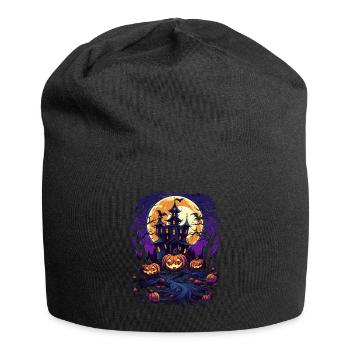 Spooky Night: Pumpkins, Moon and Haunted Castle - Jersey Beanie - black - Front