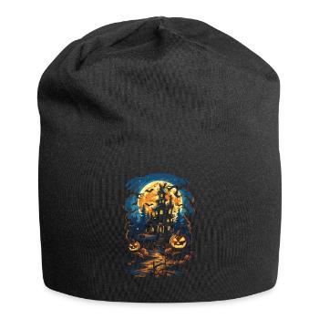Mystical Halloween: Haunted Castle Pumpkin Full Moon - Jersey Beanie - black - Front