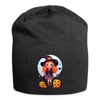 Halloween-Zauber: Süße Hexe und gruselige Kürbisse - Jersey-Beanie - Schwarz - Vorne