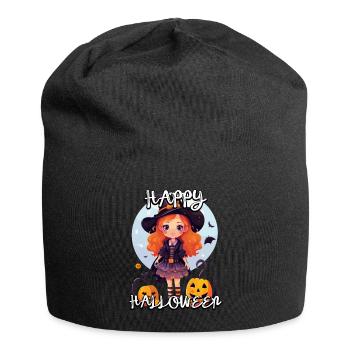 Magisches Halloween: Süße Hexe mit Kürbis Vollmond - Jersey-Beanie - Schwarz - Vorne