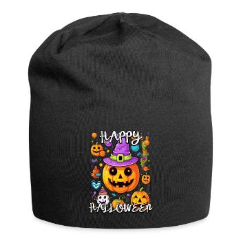 Citrouille enchanteresse avec chapeau de sorcière pour Halloween - Bonnet en jersey - noir - Devant