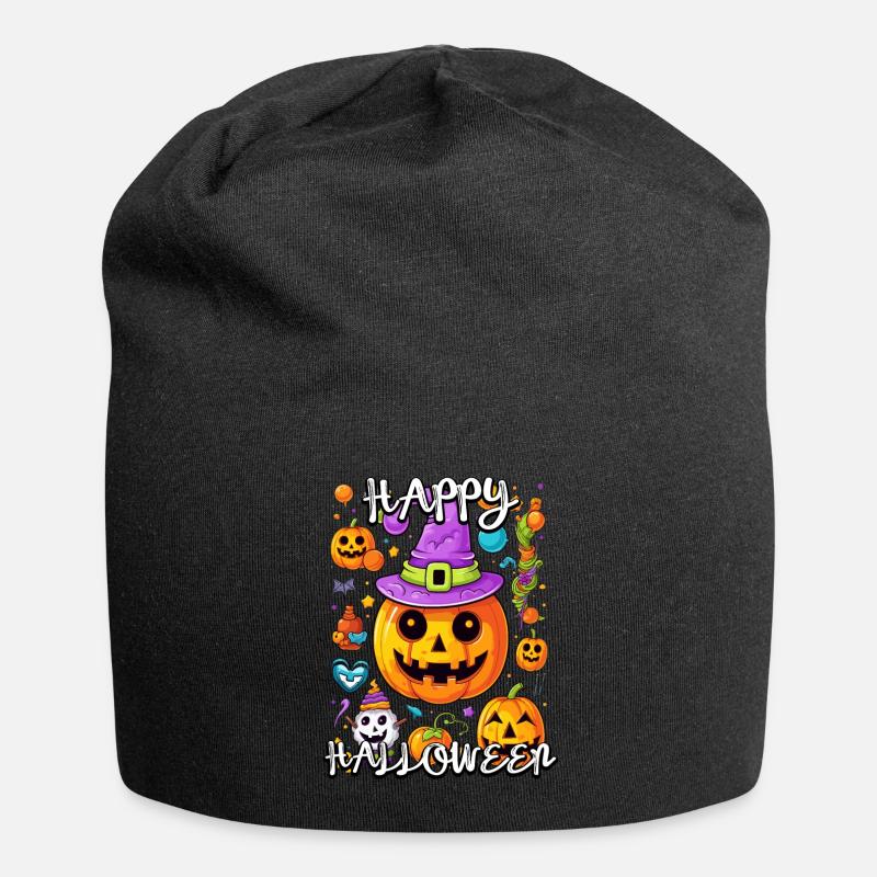 Enchanting pumpkin with witch hat for Halloween - Jersey Beanie - black