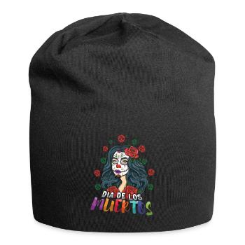 Lady La Catrina Mexikanischer Blumenmuertos Tag der Toten - Jersey-Beanie - Schwarz - Vorne