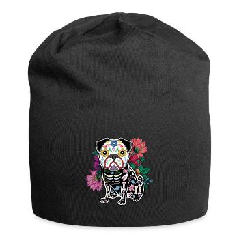 Blumenmops-Muertos Tag der Toten Halloween - Jersey-Beanie - Schwarz - Vorne
