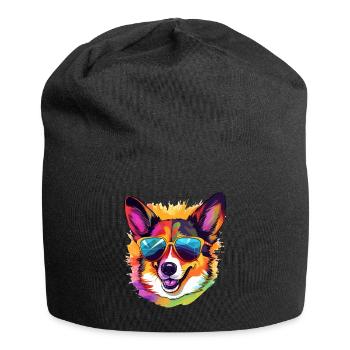 Welsh Corgi Pembroke Dog Breed Pet with Sunglasses - Jersey Beanie - black - Front