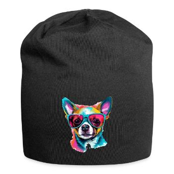 Chihuahua Chiwawa Dog Breed Pet with Sunglasses - Jersey Beanie - black - Front