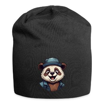 Mignon ours panda de dessin animé avec casquette et veste riant - Bonnet en jersey - noir - Devant