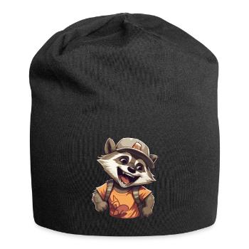 Cute raccoon: Cheeky laughter with cap and shirt - Jersey Beanie - black - Front