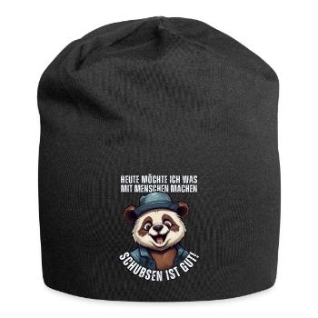Süßer Cartoon Panda Bär: "Heute Menschen schubsen" - Jersey-Beanie - Schwarz - Vorne