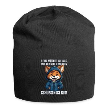 Süßer Cartoon Fuchs: "Heute Menschen schubsen" - Jersey-Beanie - Schwarz - Vorne