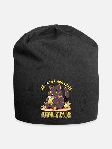 Anime Kawaii just a girl who loves Boba and Cats - Jersey Beanie - black