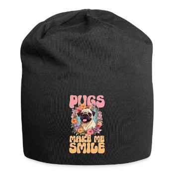 Pug Dog Breed Pet - Pugs make me smile - Jersey Beanie - black - Front
