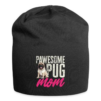 Pug Dog Breed Pet - Pawsome Pug Mom - Jersey Beanie - black - Front