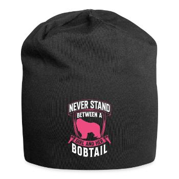 Girl with Bobtail Old English Shepherd Dog - Jersey Beanie - black - Front