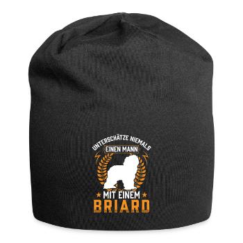 Mann mit Briard Berger de Brie - Jersey-Beanie - Schwarz - Vorne