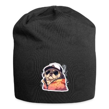 Mops Mops Hund Mops Sonnenbrille Mops Geschenk - Jersey-Beanie - Schwarz - Vorne