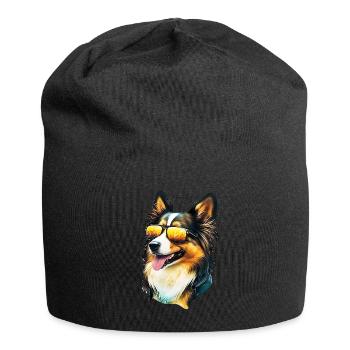 Chien de berger Shetland avec lunettes de soleil - Bonnet en jersey - noir - Devant
