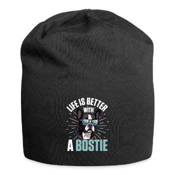 Boston Terrier Dog Breed Pet - Life Is Better - Jersey Beanie - black - Front