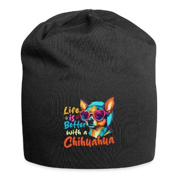 Chiwawa Dog Breed Pet - Life Is Better - Jersey-Beanie - Schwarz - Vorne
