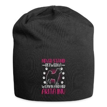 Woman and her Akita Inu Japanese Akita Inu - Jersey Beanie - black - Front