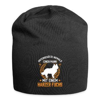 Mann mit Harzer Fuchs Altdeutscher Hütehund - Jersey-Beanie - Schwarz - Vorne