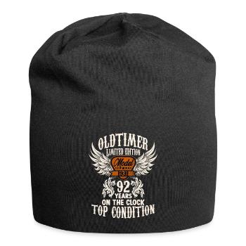 parody birthday motive 92 years oldtimer rocker - Jersey-Beanie - Schwarz - Vorne