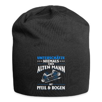 Unterschätze niemals einen Mann mit Pfeil & Bogen - Jersey-Beanie - Schwarz - Vorne